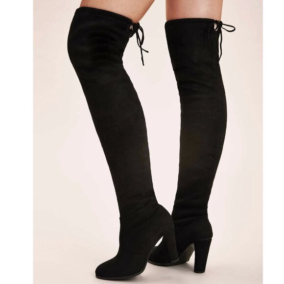 Tie Back Over The Knee Chunky Boots - Picture 3 of 3